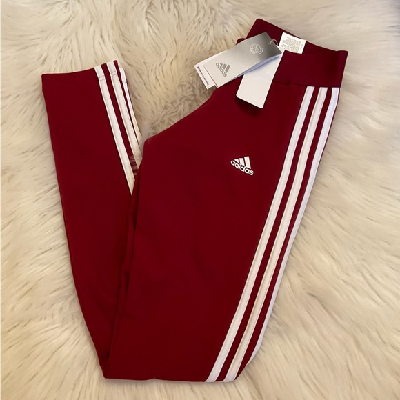 Adidas 3 Stripe Leggings / Tights - NWT - Size XS - Collegiate Burgundy - Picture 2 of 12